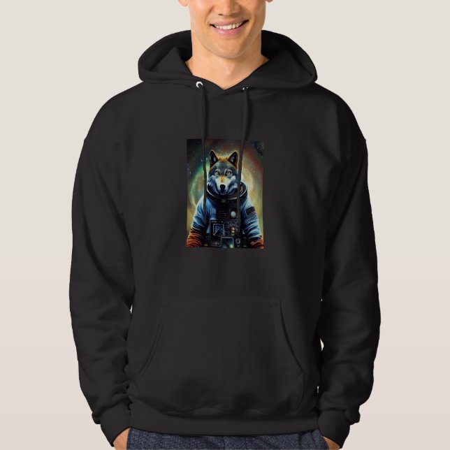 Awesome Wolf Astronaut Cosmonaut Astronomy Wolf Hoodie (Vorderseite)
