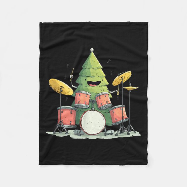 Awesome Xmas Tree With Drums For Rocking Christmas Fleecedecke (Vorderseite)
