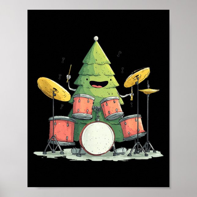 Awesome Xmas Tree With Drums For Rocking Christmas Poster (Vorne)