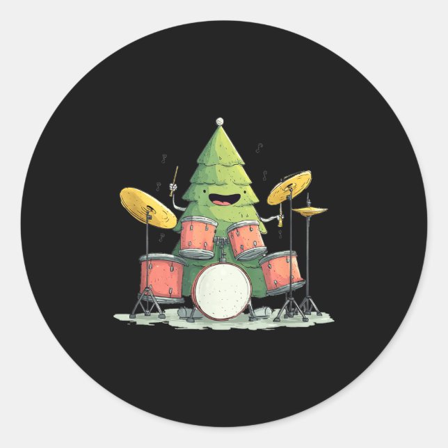 Awesome Xmas Tree With Drums For Rocking Christmas Runder Aufkleber (Vorderseite)