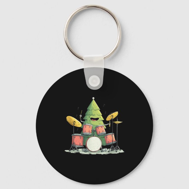 Awesome Xmas Tree With Drums For Rocking Christmas Schlüsselanhänger (Vorderseite)