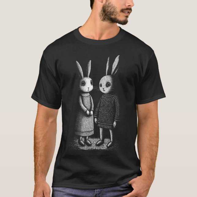 Awkward Creepy Bunny Rabbits schweigend beurteilen T-Shirt (Vorderseite)