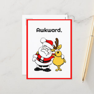 Awkward Santa Selfie, Funny Holiday Cartoon Feiertagspostkarte