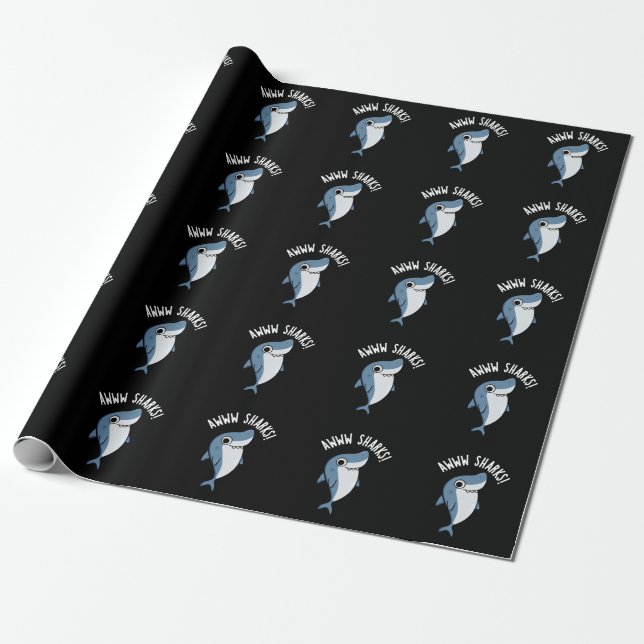 Awww Sharks Funny Animal Pun Dark BG Geschenkpapier (Ungerollt)