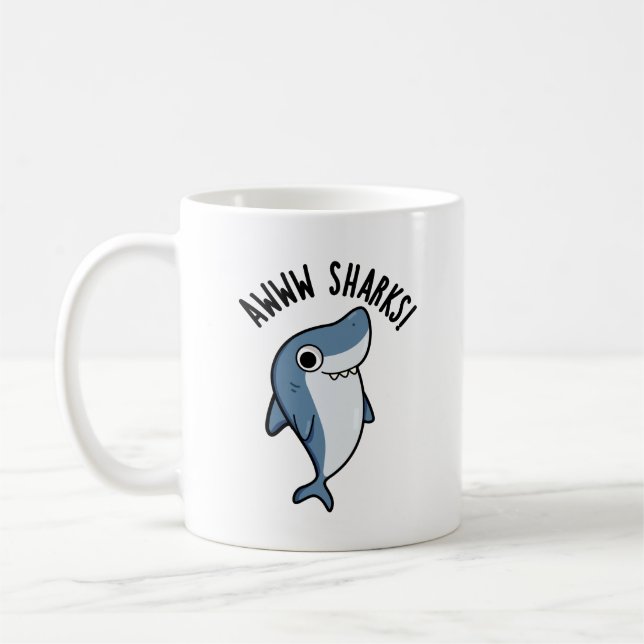 Awww Sharks Funny Animal Pun Kaffeetasse (Links)