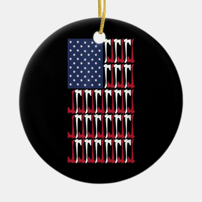 Ax Throwing American Flag für Lumberjacks Keramik Ornament (Vorne)