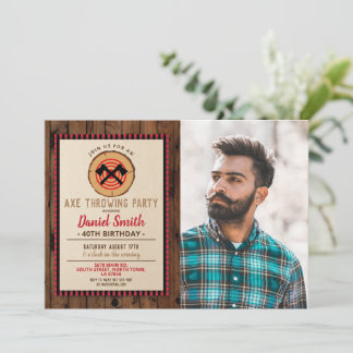 Ax Throwing Birthday Foto Wood Lumberjack Kariert Einladung