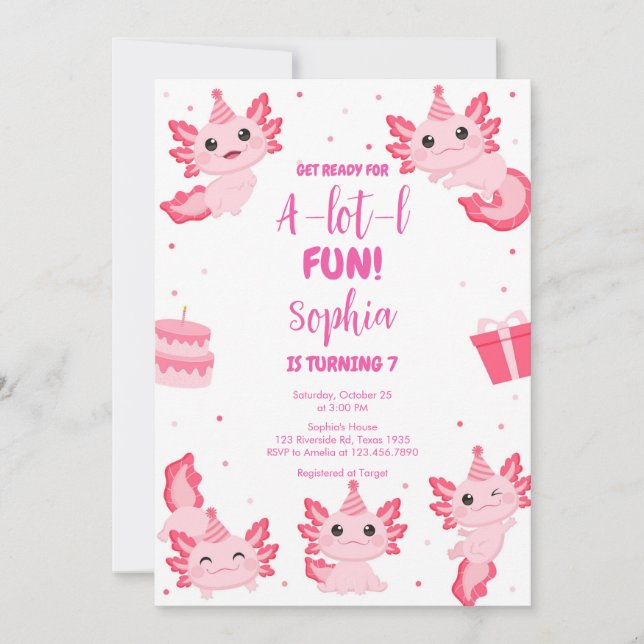 Axolotl Alotl Fun Birthday Party Invitation (Devant)