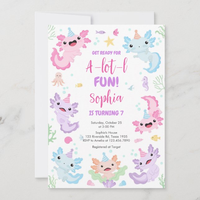 Axolotl Alotl Fun Birthday Party Invitation (Devant)