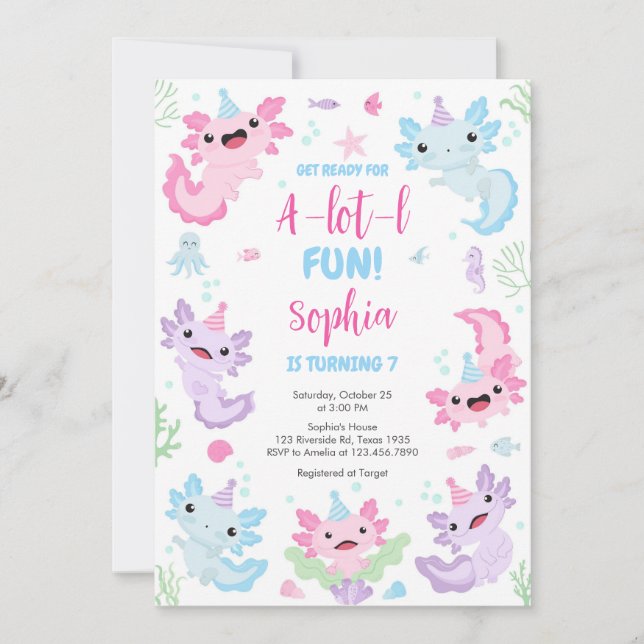 Axolotl Alotl Fun Birthday Party Invitation Einladung (Vorderseite)