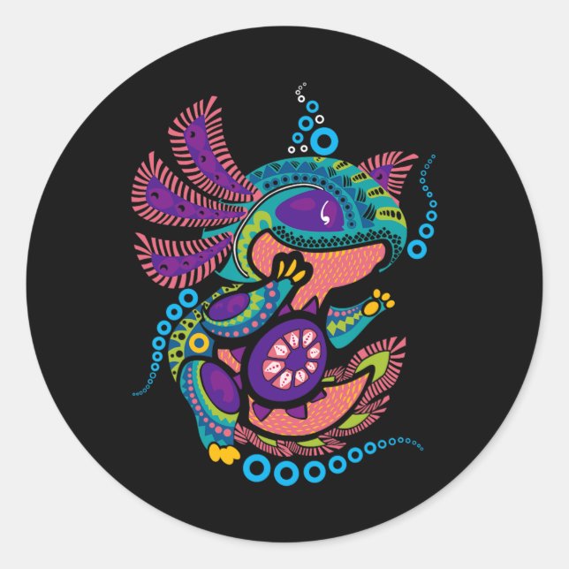 Axolotl Art Aztec Mexican Salamander Mexico Cinco Runder Aufkleber (Vorderseite)