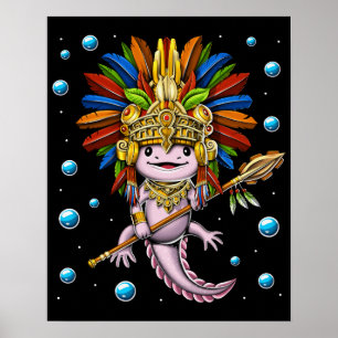 Axolotl Aztec Warrior Poster