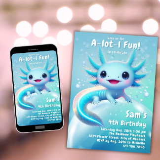 Axolotl Birthday Einladung Neon Boy Axolotl Party
