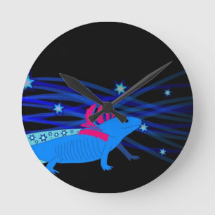 Axolotl Blau mit Sternen Runde Wanduhr