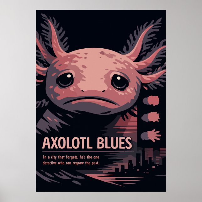 Axolotl Blues Noir Tierkunst Poster (Vorne)