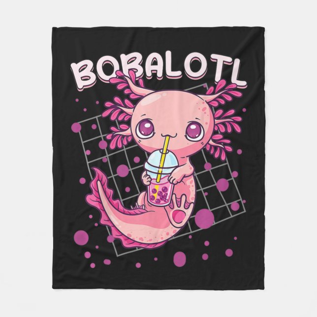 Axolotl Boba Tea Bubble Tea Kawaii Anime Japanese  Fleecedecke (Vorderseite)