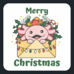 Axolotl Christmas Letter Winter Animals Axolotls Quadratischer Aufkleber<br><div class="desc">Frohe Weihnachten. Der axolotl zu Weihnachten als Weihnachtsgrüße. Die lustigen Tiere im Brief für die Ferien. Ein süßes Weihnachtsgrüßen. Axolotls sind niedliche Tiere und perfekt zu Weihnachten.</div>