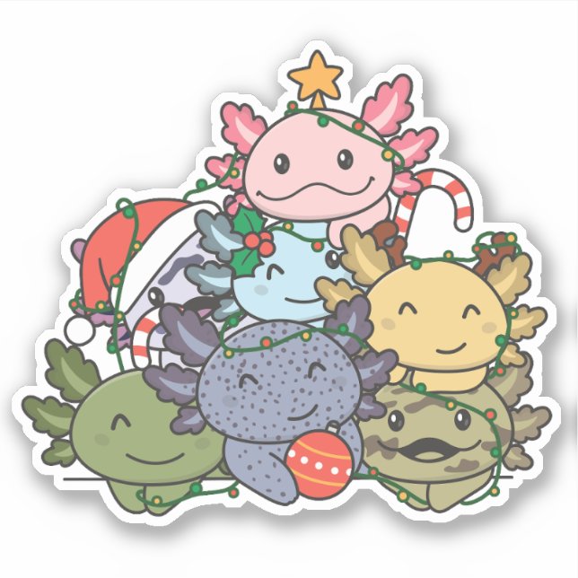 Axolotl Christmas Tree Funny Animal Christmas Aufkleber (Vorderseite)