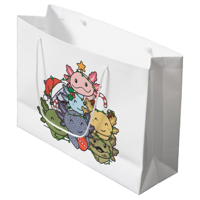 Axolotl Christmas Tree Funny Animal Christmas Große Geschenktüte (Vorderseite Schrägansicht)
