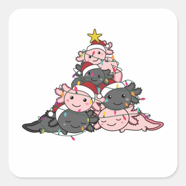Axolotl Christmas Tree Funny Animal Christmas Squa Quadratischer Aufkleber (Vorderseite)