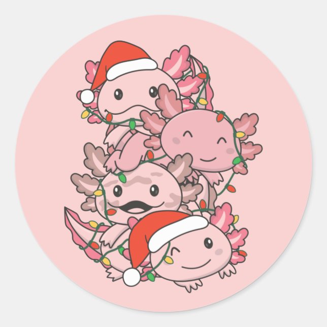 Axolotl Christmas Tree Weihnachtstiere Axolotls Runder Aufkleber (Vorderseite)