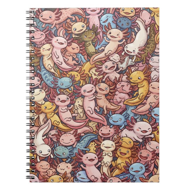 Axolotl Cuddle Crowd – Whimsical Smiles Everywhere Notizblock (Vorderseite)