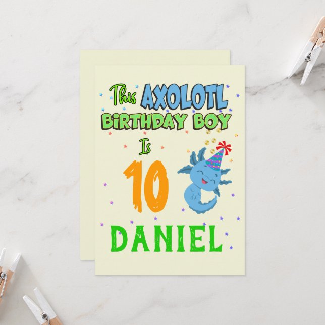 Axolotl Custom Birthday Boy Matching Einladung (Vorderseite/Rückseite Beispiel)