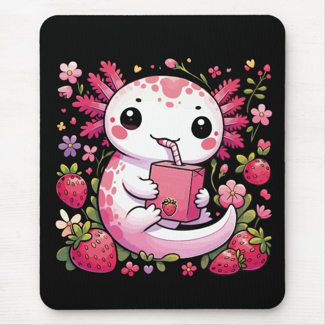 Axolotl Drink Japanese Strawberry Milk Mousepad (Vorne)