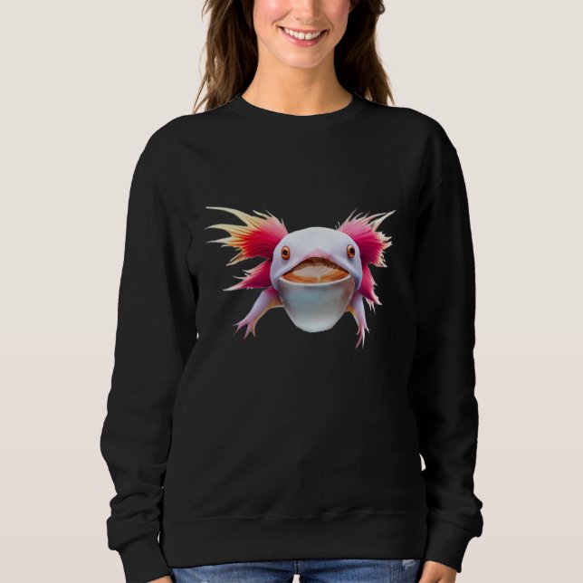 Axolotl Drinking Coffee Funny Cute Sweatshirt (Vorderseite)