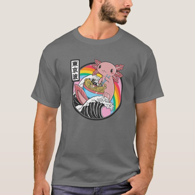Axolotl Eating Ramen Kanagawa Wave Kawaii Anime Va T-Shirt (Vorderseite)