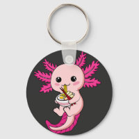 Axolotl Eating Ramen Noodles Kawaii Anime Button