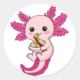 Axolotl Eating Ramen Noodles Kawaii Anime Classic Runder Aufkleber