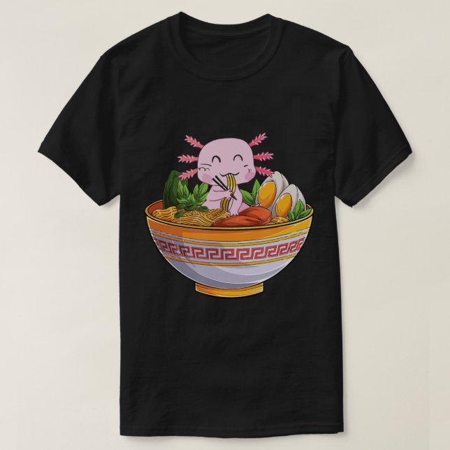 Axolotl Eating Ramen Noodles Kawaii Anime Gift Gif T-Shirt (Design vorne)