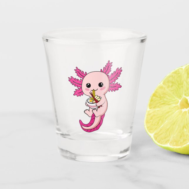 Axolotl Eating Ramen Noodles Kawaii Anime Shot Gla Schnapsglas (Vorderseite)
