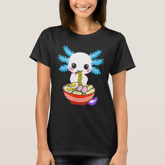 Axolotl Eating Ramen Noodles Kindermädchen T-Shirt (Vorderseite)