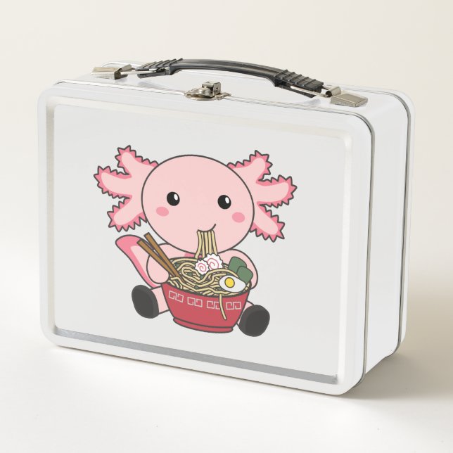 Axolotl Food Ramen Japanese Food Kawaii Animals Po Metall Brotdose (Vorderseite)