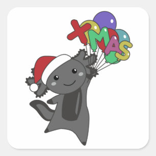 Axolotl Frohe Weihnachts Wintertiere Axolotl Quadratischer Aufkleber