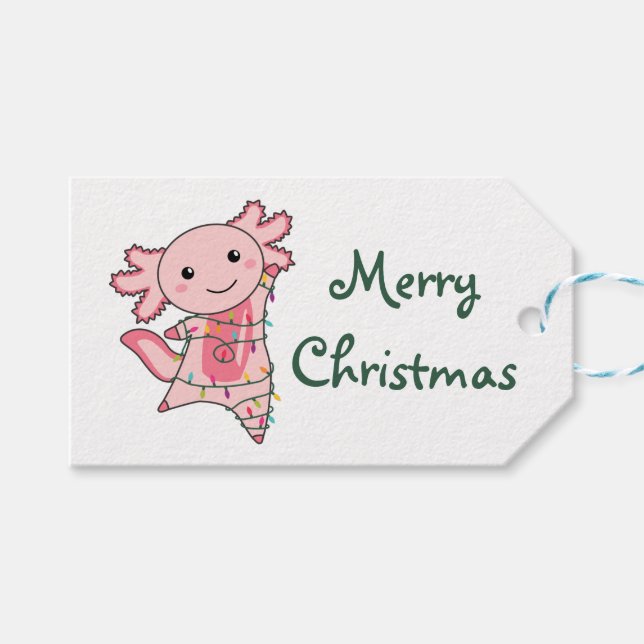 Axolotl Frohe Weihnachts Wintertiere Axolotls Tr Geschenkanhänger (Vorderseite (Horizontal))