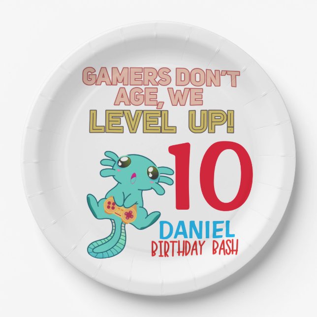 Axolotl Gamer Birthday Boy Video Game Party  Pappteller (Vorderseite)