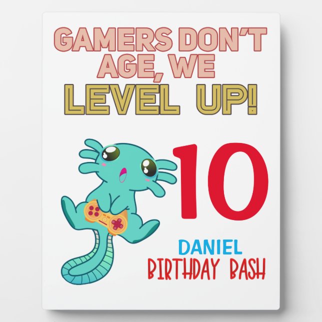Axolotl Gamer Birthday Boy Videogame Party Fotoplatte (Vorderseite)