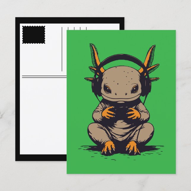 axolotl gamer feiertagspostkarte (Vorne/Hinten)