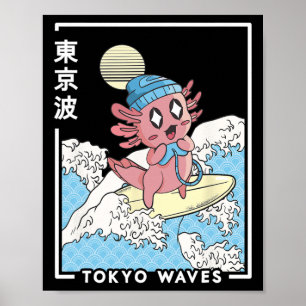 Axolotl Gaming Surft auf Japanischen Wellen Kinder Poster