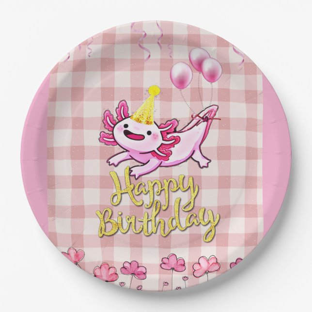 Axolotl Geburtstag Pappteller (Vorderseite)