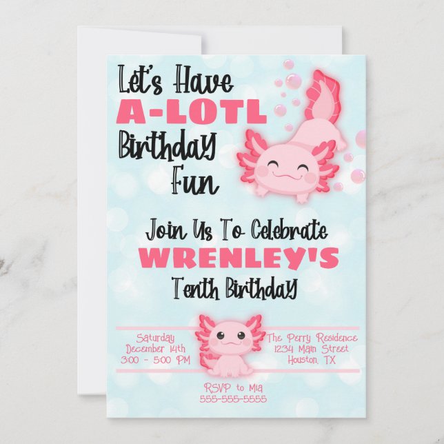 Axolotl Geburtstagsparty Einladung Pink (Vorderseite)
