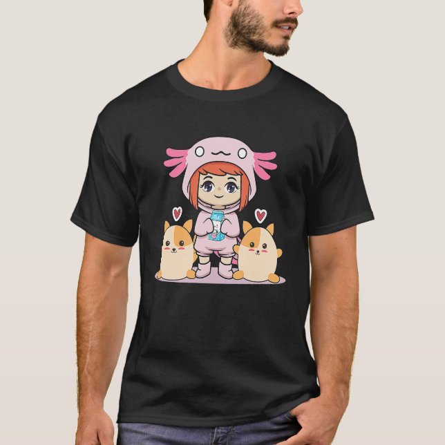Axolotl girl mit Milch und Hamster T-Shirt (Vorderseite)