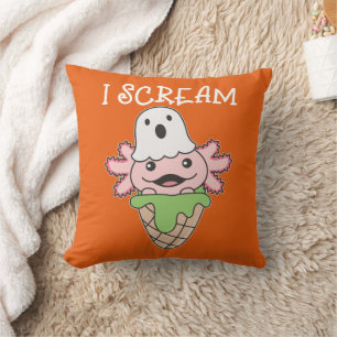 Axolotl Halloween Ghost I Scream Ice Puff Kissen
