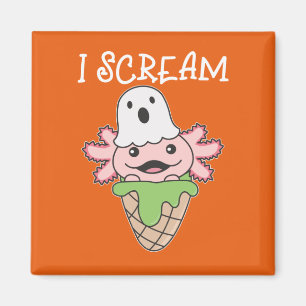 Axolotl Halloween Ghost I Scream Ice Puff Magnet