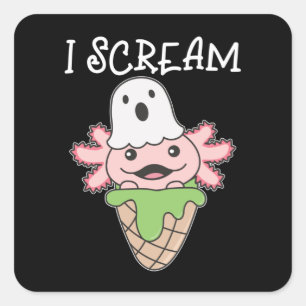 Axolotl Halloween Ghost I Scream Ice Puff Quadratischer Aufkleber
