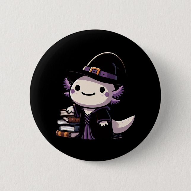 Axolotl Hexe - Niedliches Halloween Button (Vorderseite)