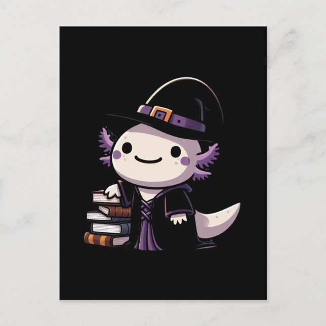 Axolotl Hexe - Niedliches Halloween Postkarte (Vorderseite)